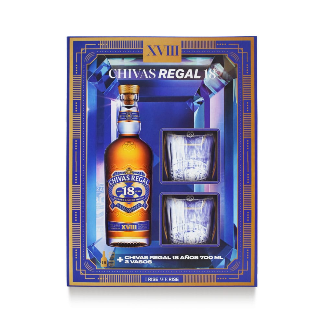 Pack Whisky Chivas Regal 18 años 700 ml + 2 vasos